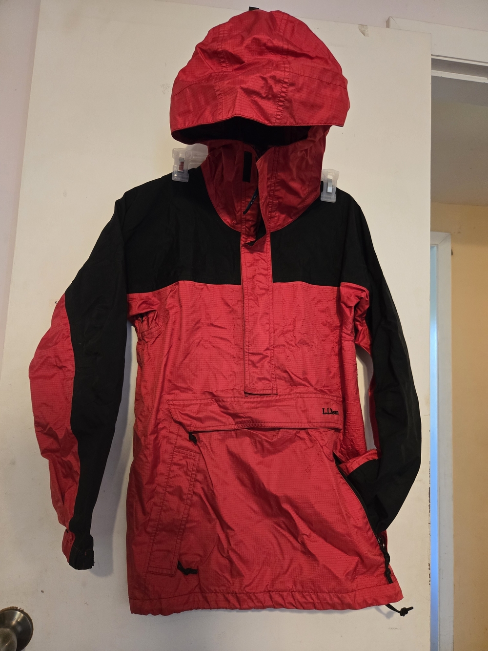 L.L. Bean Red and Black Hooded Anorak Jacket